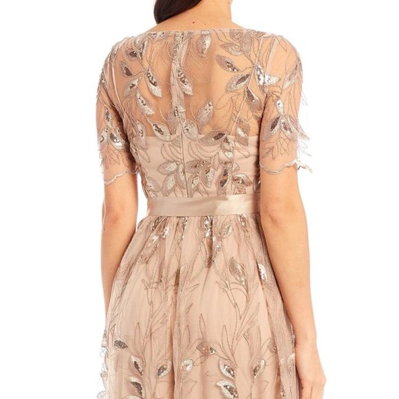 Adrianna Papell Embroidered Knit Long Ball Gown w/ Elbow Sleeves Brand NWT - Picture 5 of 11